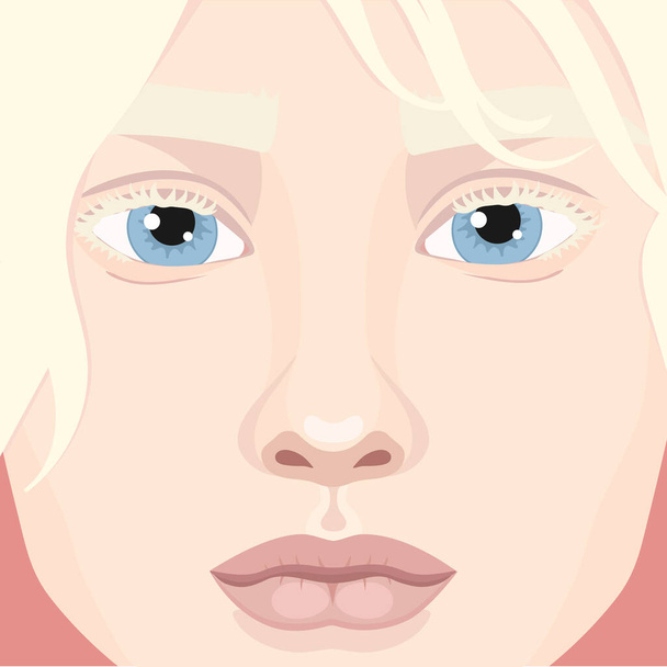 Belle fille albinos visage de près. Femme aux cheveux blonds et albinisme. Apparence génétique rare. Illustration vectorielle - Vecteur, image