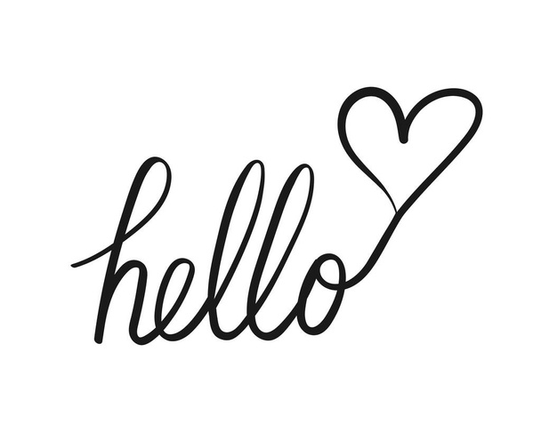 Hello. Greeting lettering with a heart shape. Handwriting isolated on white background. Calligraphy inspired. Vector art - Vecteur, image
