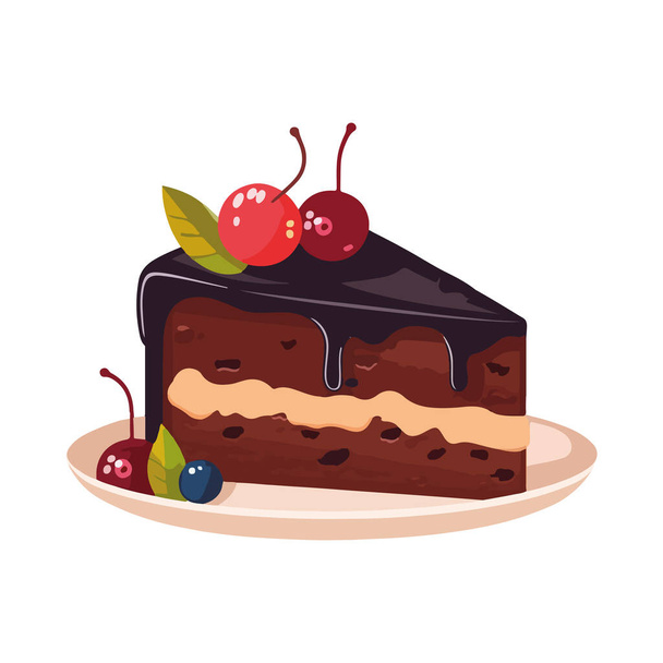 Taze böğürtlen süsleme ikonu izole edilmiş tatlı pasta dilimi - Vektör, Görsel