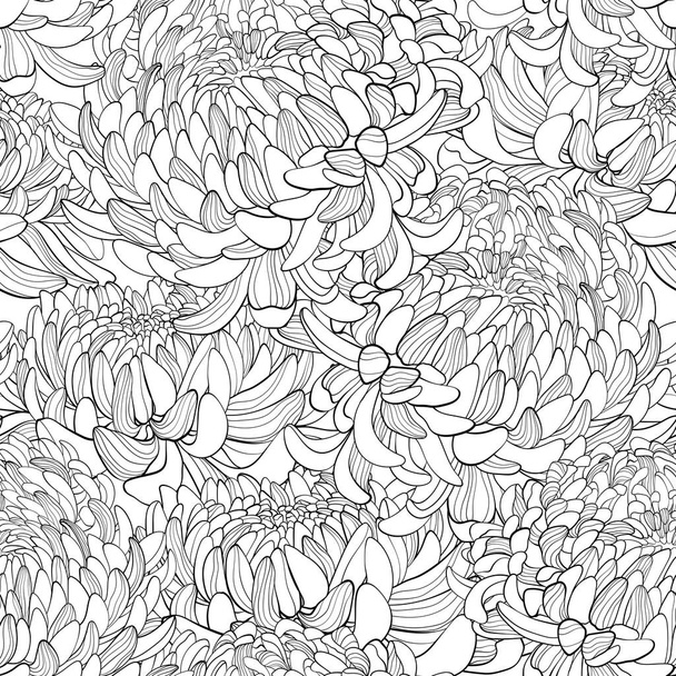 Seamless outline floral pattern with chrysanthemum flowers. Vector Illustration - Вектор, зображення