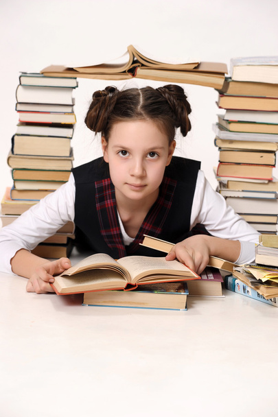 Young school girl with a lot of books - Foto, Bild