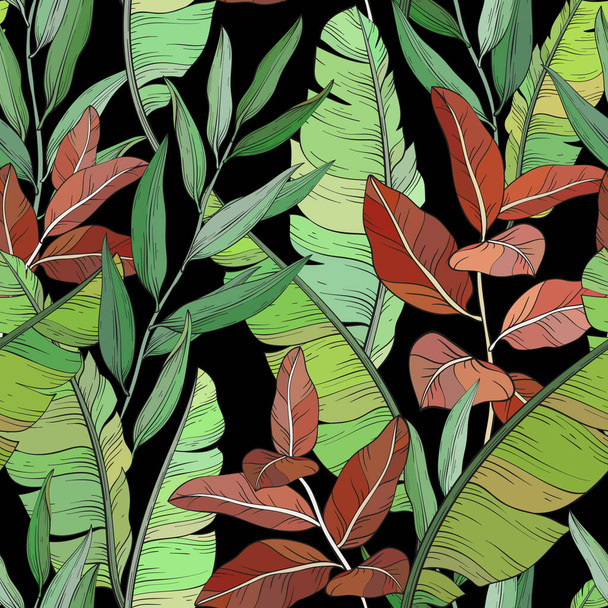 Botanical seamless pattern, tropical and banana leaves, vector illustration - Vetor, Imagem