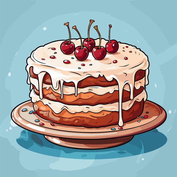 Birthday cake. Birthday cake hand-drawn comic illustration. Vector doodle style cartoon illustration - Wektor, obraz