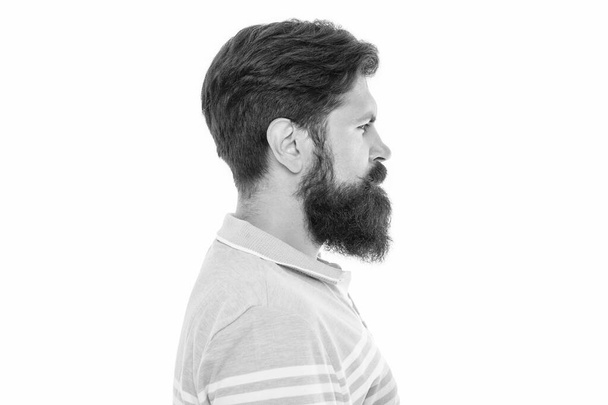 Bearded man profile portrait. Man profile face with beard and moustache. Serious man isolated on white. - Foto, afbeelding