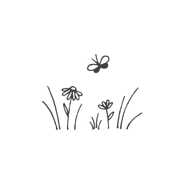elemento logo minimale fiori, pianta, botanico, elemento logo, clipart, natura, contorno, tatuaggio, disegnato a mano, disegno, elemento vettoriale - Vettoriali, immagini