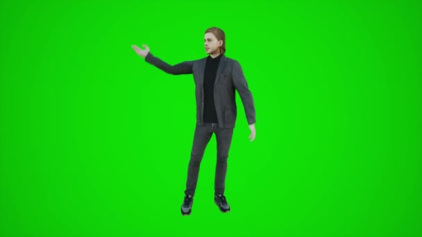 Animazione 3D dell'architetto uomo sullo schermo verde parlando e pensando e ascoltando in chiave cromatica Gruppo isolato di persone sullo sfondo dello schermo verde - Filmati, video