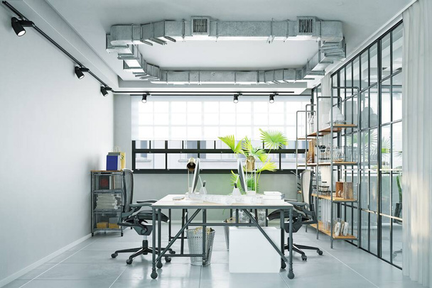 moderno loft estilo oficina interior. ilustración de diseño de renderizado 3d - Foto, Imagen