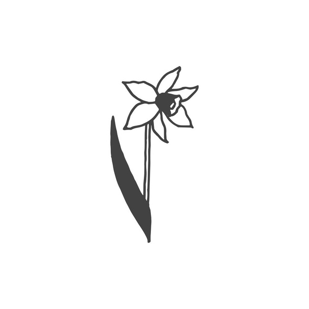 Flower minimal logo element, disegno floreale, Logo element, clipart, nature, outline, tattoo, handdrawn, drawing, vector element - Vettoriali, immagini