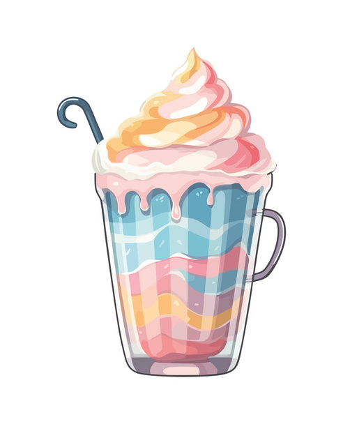 zoete milkshake crème met rietje pictogram geïsoleerd - Vector, afbeelding