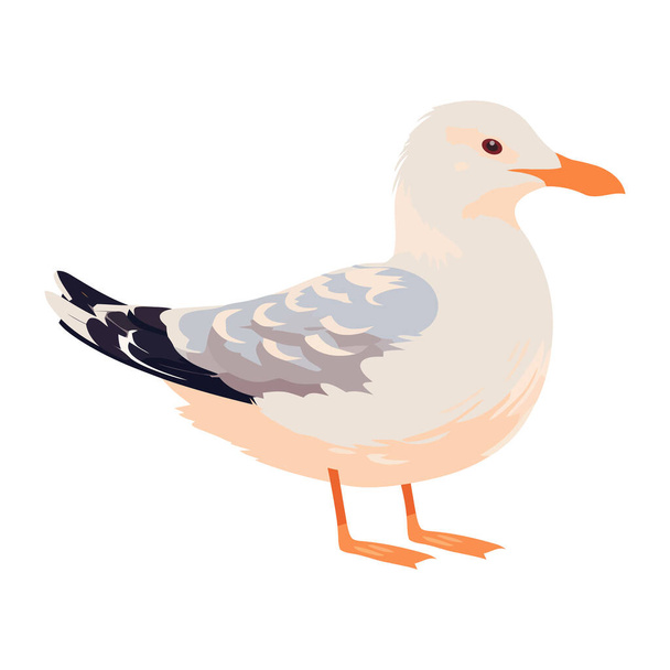 Flying seagull with beak looking for freedom icon isolated - Vector, Image