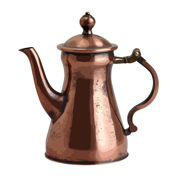 Antique teapot with ornate handle design icon isolated - Vector, Image