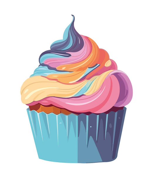 Niedliche Cupcake mit Gourmet-Ikone gebacken isoliert - Vektor, Bild