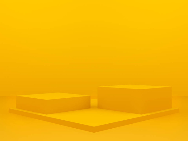 3D рендеринг желтого геометрического подиума. Желтый фон. - Фото, изображение