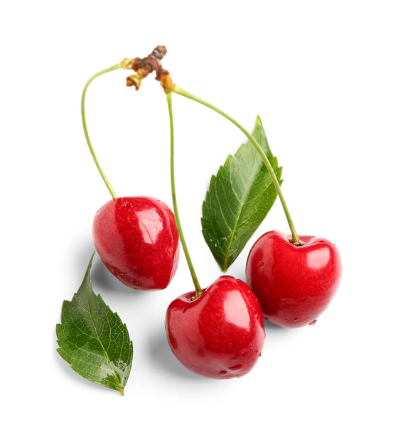 Punaiset makeat kirsikat valkoisella taustalla
 - Valokuva, kuva