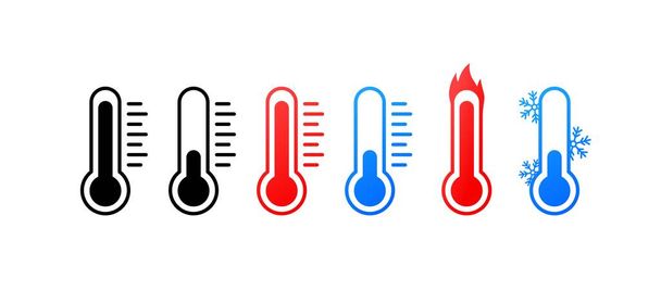 Termometro. Piano, colore, termometro mostra temperatura, temperature diverse. Icone vettoriali. - Vettoriali, immagini