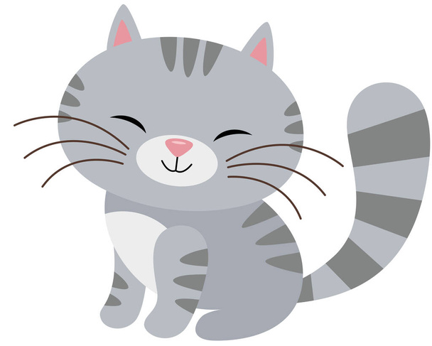 Cute happy gray cat isolated on white - Vector, afbeelding