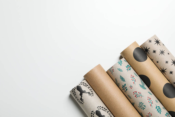 Concept of wrapping gift, composition with wrapping paper - Foto, Imagem