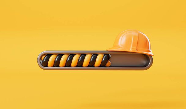 Website loading bar with builder hard hat. Page under construction. 3D Rendering. - Foto, immagini