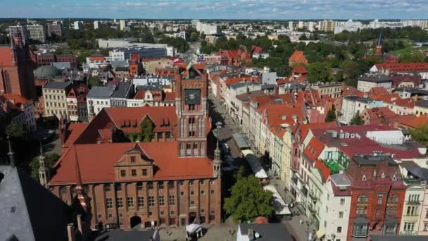 Eski Kasaba Meydanı Torun Rynek Staromiejski Hava Görüntüsü Polonya. Yüksek kalite 4k görüntü - Video, Çekim
