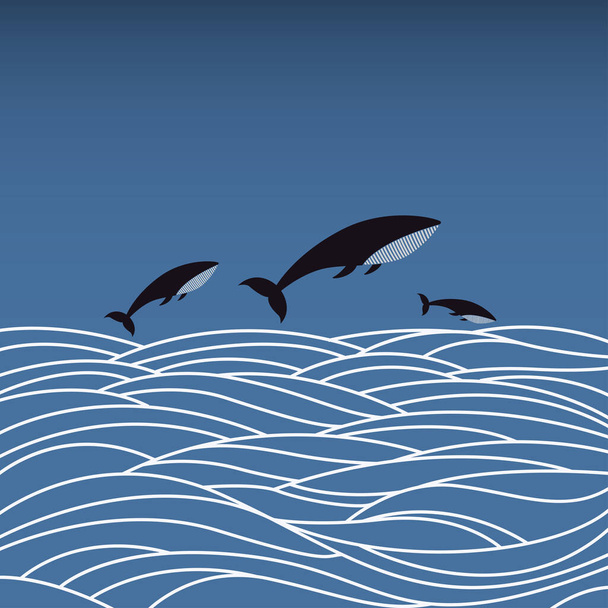 Whale jumping style above sea vector illustration. - ベクター画像
