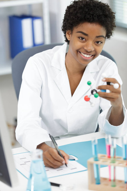 happy female during dna test in the lab - Φωτογραφία, εικόνα
