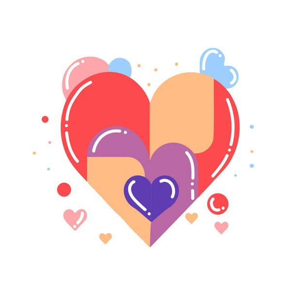 Handgezeichnetes Herz mit Liebe in flachem Stil isoliert auf Hintergrund - Vektor, Bild