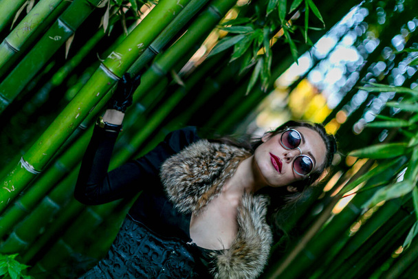 beautiful girl dressed dark steampunk portrait with sunglasses.High quality photo - Zdjęcie, obraz