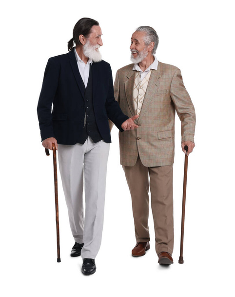 Senior men with walking canes on white background - 写真・画像