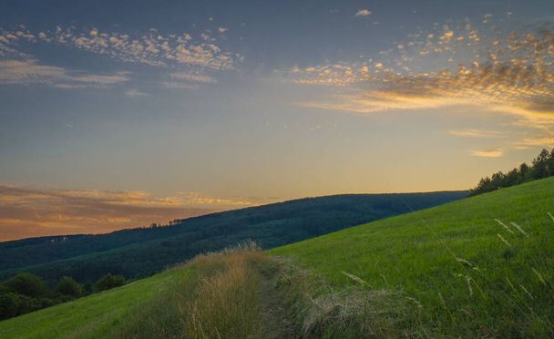 Color evening on Slovakia part of border in Bile Karpaty mountains in hot summer - Photo, Image