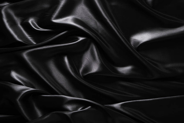 Silk fabric, abstract wavy black satin fabric background - Zdjęcie, obraz