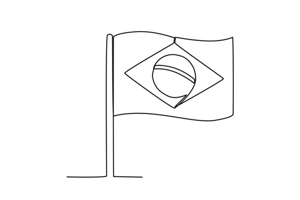 A Brazilian flag fluttered in the air. 7 de setembro one-line drawing - Вектор,изображение