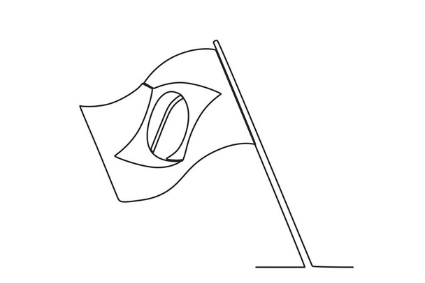 A Brazilian flag flying high. 7 de setembro one-line drawing - Вектор,изображение