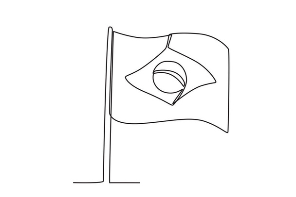 A Brazilian flag fluttered gallantly. 7 de setembro one-line drawing - Вектор,изображение