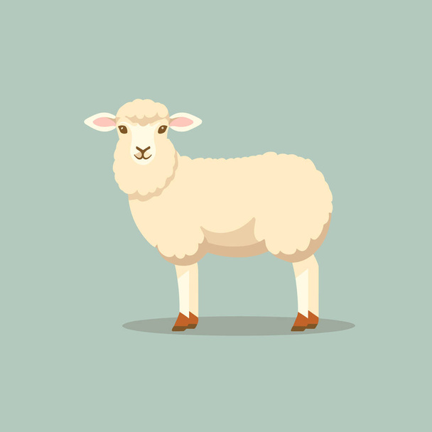 Ein weißes Schaf steht auf einem grünen Feld - Vektor, Bild