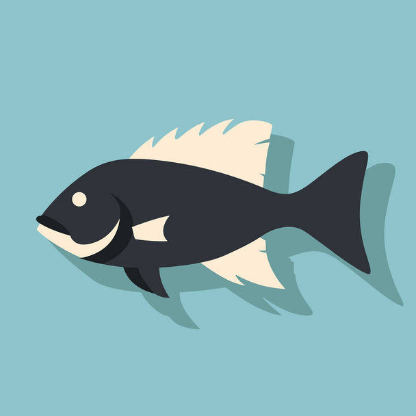 Černá a bílá ryba na modrém pozadí - Vektor, obrázek
