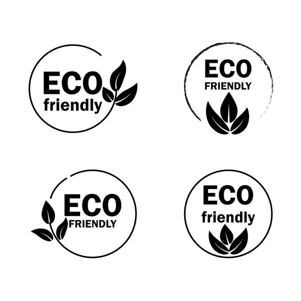 Setzen Sie schwarze umweltfreundliche Symbole. Schwarze Bio-Etiketten für natürliche Lebensmittel. Ökologische Lebensmittelmarken. Vektorillustration. EPS 10. Archivbild. - Vektor, Bild