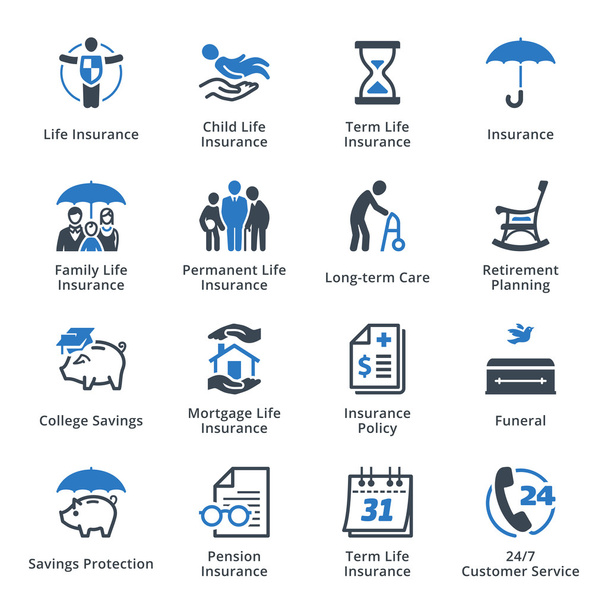 Life Insurance Icons - Blue Series - Vector, Image