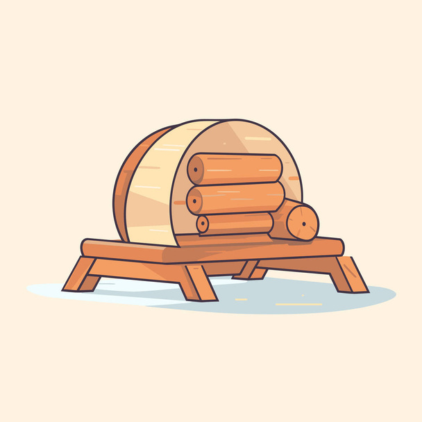 Drewniana ławka z kłodami na wierzchu. - Wektor, obraz