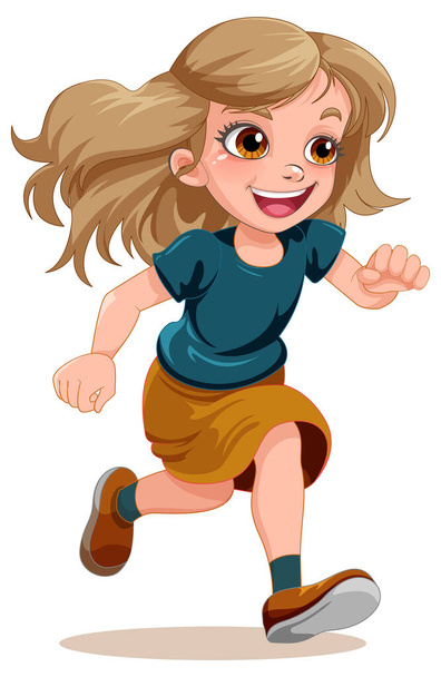 Happy girl running cartoon illustration - Wektor, obraz