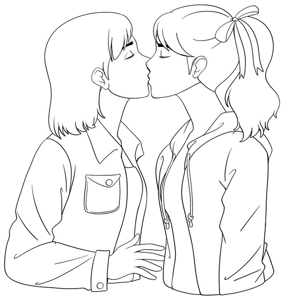 Egy leszbikus pár csók firka vázlat illusztráció - Vektor, kép