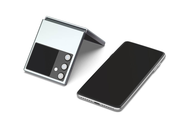 Δύο σύγχρονα smartphones με διαφορετικούς παράγοντες μορφή σε λευκό φόντο - Φωτογραφία, εικόνα