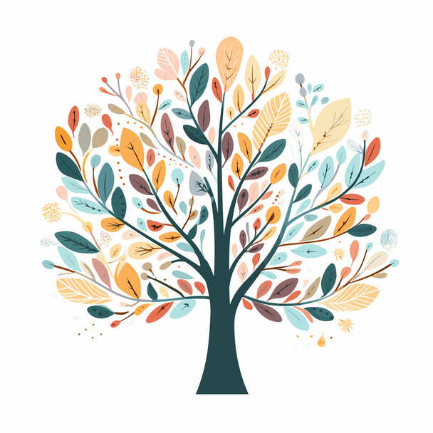 Colorful tree with lots of leaves in the shape of heart on white background. - Вектор,изображение