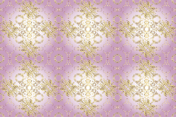 Gold floral ornament in baroque style. Antique golden repeatable wallpaper. Golden element on neutral, beige and yellow colors. Damask seamless repeating pattern. - Foto, Bild