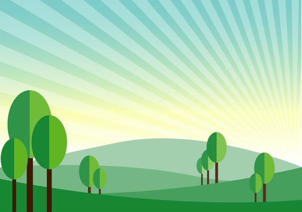 Green land mountain sunshine vector background - Вектор,изображение