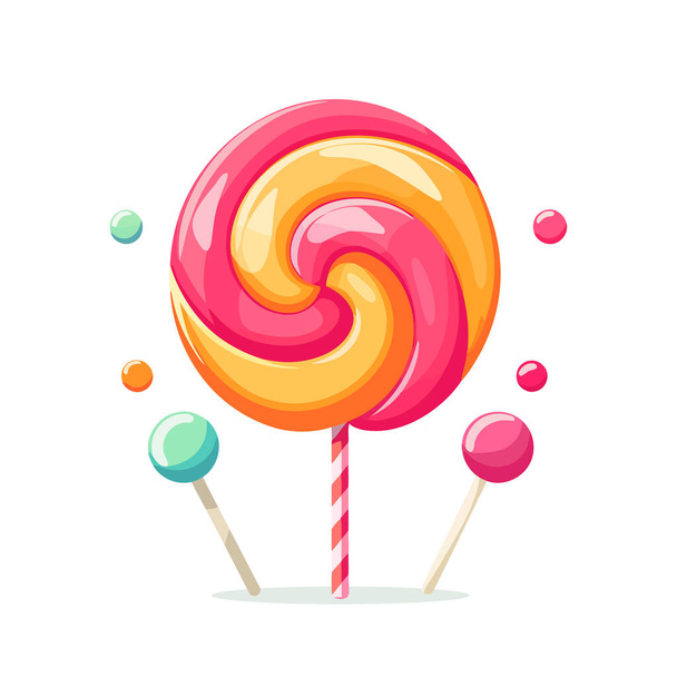 Lollipop-Bild isoliert. Süßer Spirallutscher am Stiel. Verdrehtes Bonbonbild in flachem Design. Vektorillustration - Vektor, Bild