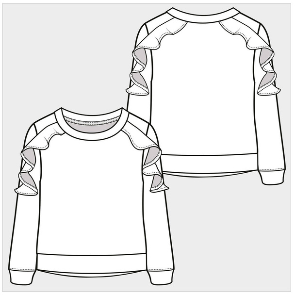 Front and back view of sweat top for kid girls and teen girls in editable vector file - Wektor, obraz