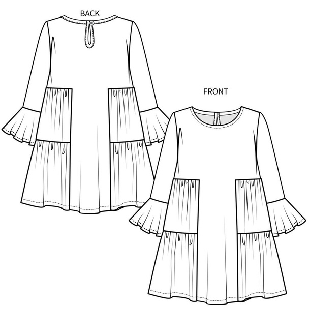 Front and back view of woven dress for girls in editable vector - ベクター画像