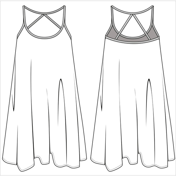 Flat sketch of nightwear slip for women in editable vector file, front and back view - Vektor, Bild