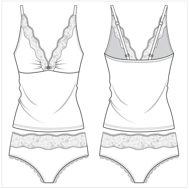 women cami top and shorts nightwear set for women in editable vector file, front and back view - ベクター画像