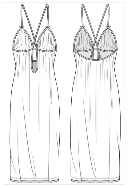 Flat sketch of nightwear slip for women in editable vector file, front and back view - Διάνυσμα, εικόνα